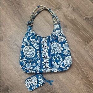 Vera Bradley hobo shoulder bag Blue Lagoon pattern and matching mini wallet.